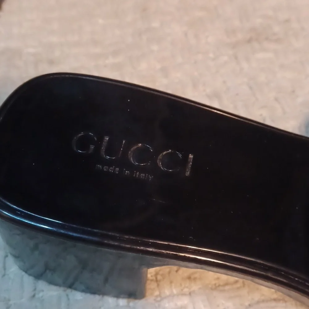 Gucci Black Patent Platform Slide Sandals